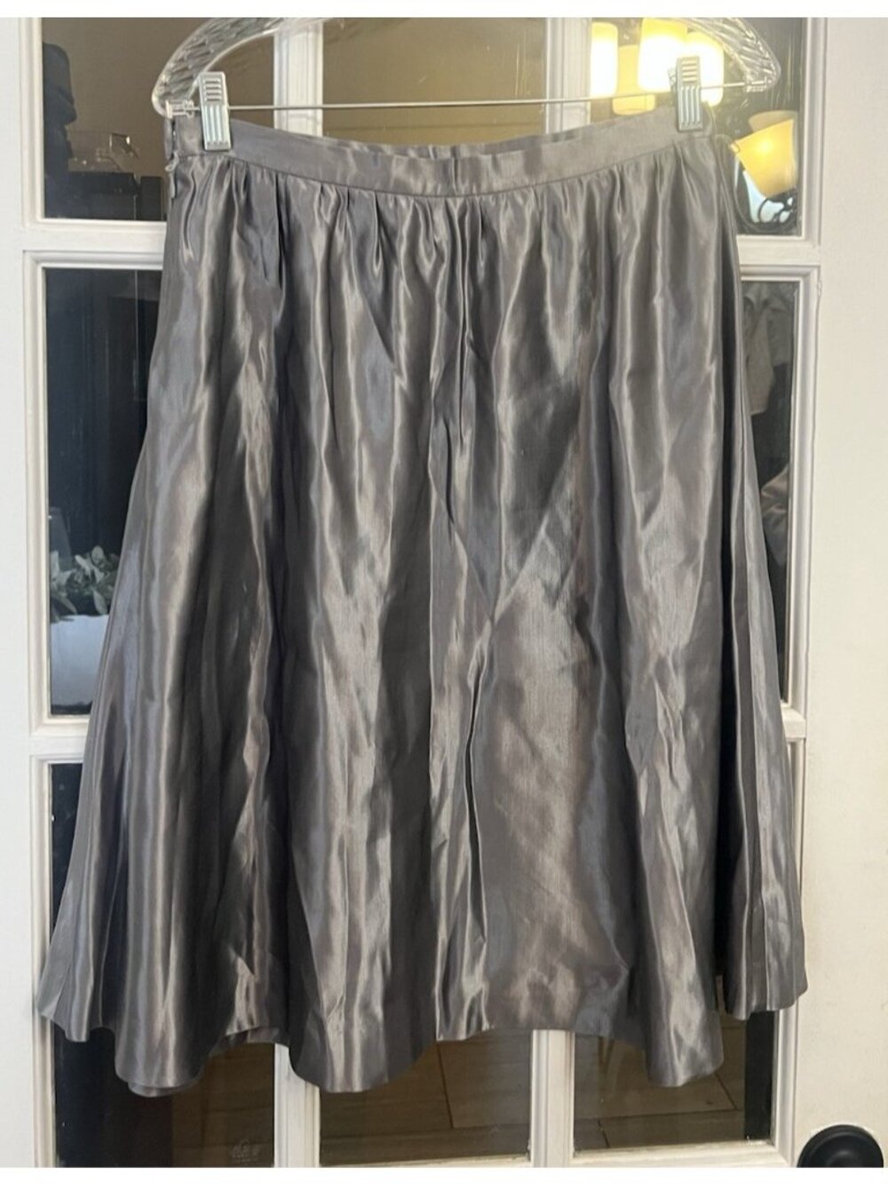 WDNY Silk Linen Iridescent Silver Midi Knee Length Skirt 8 Waist Gala Party Q - Picture 3 of 4